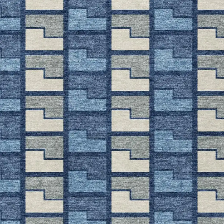 Navy Blue Gray And Charcoal Geometric Washable Indoor Outdoor Area Rug Photo 2