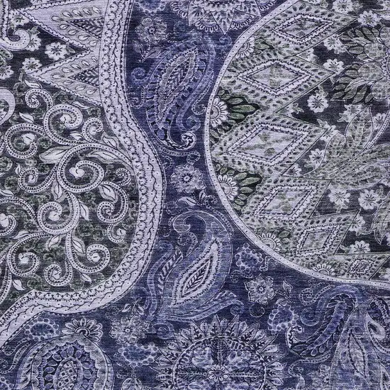 Navy Blue Gray And Green Floral Medallion Washable Indoor Outdoor Area Rug Photo 5