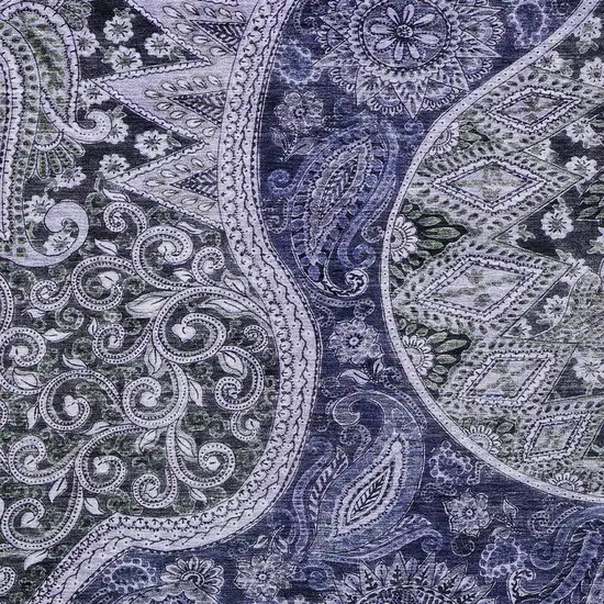 Navy Blue Gray And Green Floral Medallion Washable Indoor Outdoor Area Rug Photo 5