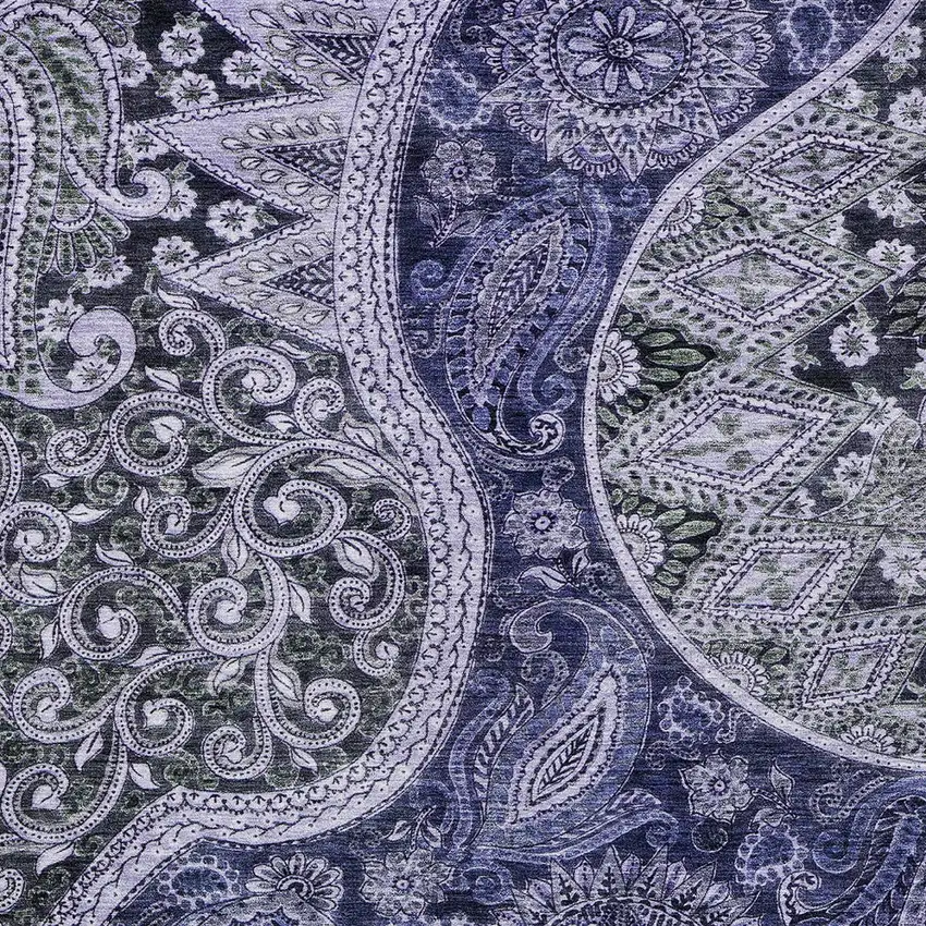 Navy Blue Gray And Green Floral Medallion Washable Indoor Outdoor Area Rug Photo 5