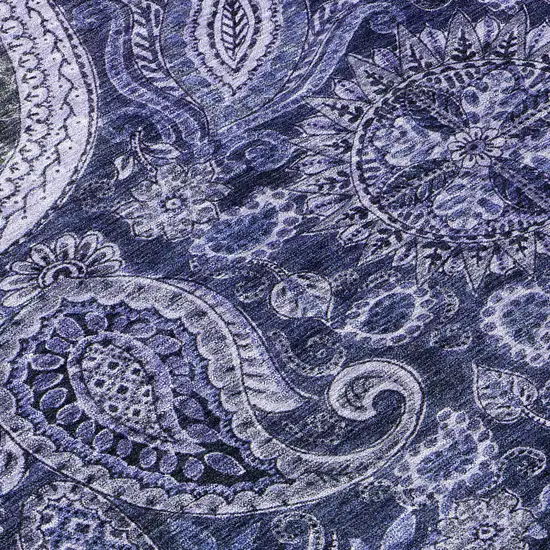 Navy Blue Gray And Green Floral Medallion Washable Indoor Outdoor Area Rug Photo 8