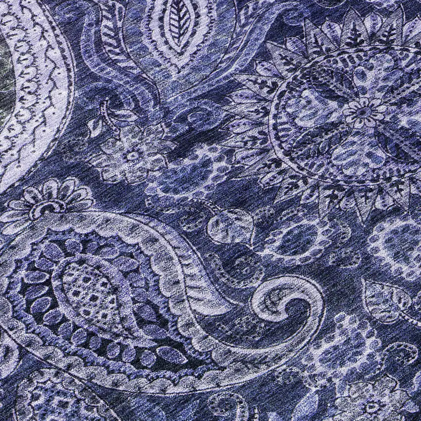 Navy Blue Gray And Green Floral Medallion Washable Indoor Outdoor Area Rug Photo 8