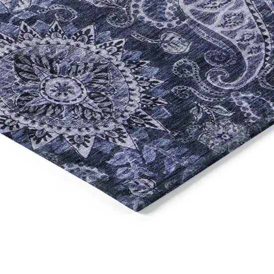 Navy Blue Gray And Green Floral Medallion Washable Indoor Outdoor Area Rug Photo 4