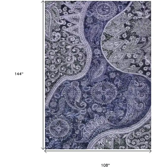 Navy Blue Gray And Green Floral Medallion Washable Indoor Outdoor Area Rug Photo 7