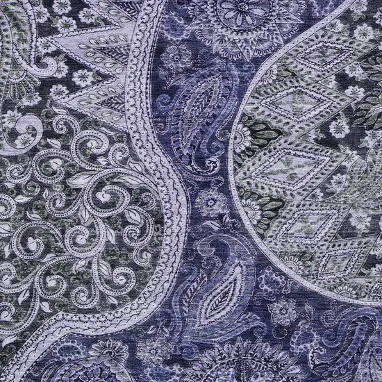 Navy Blue Gray And Green Floral Medallion Washable Indoor Outdoor Area Rug Photo 5