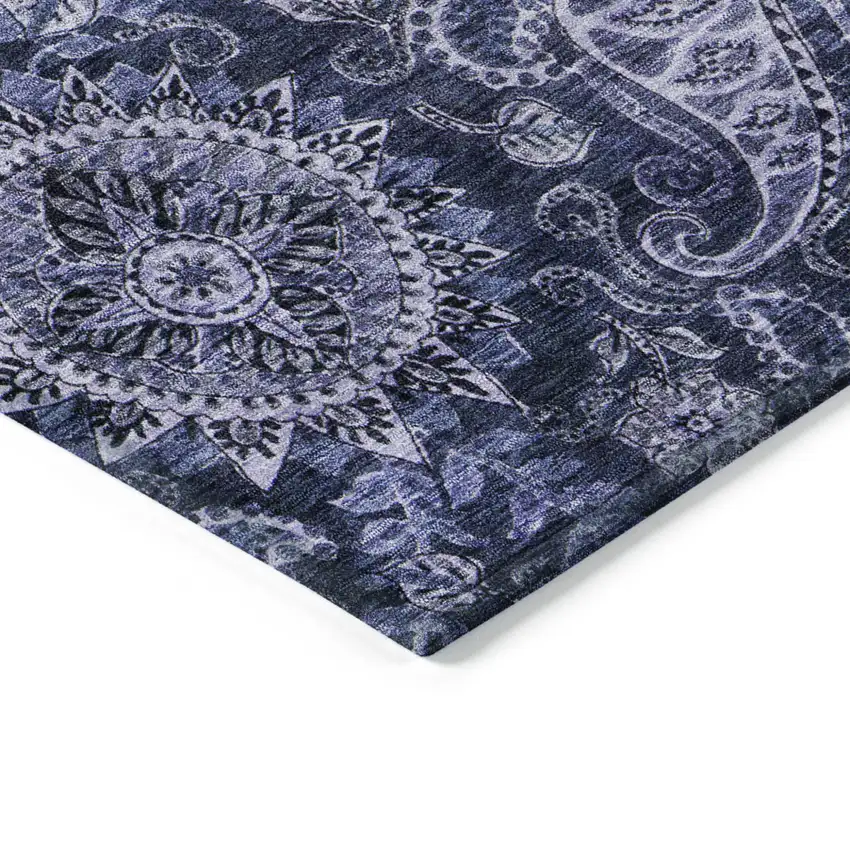 Navy Blue Gray And Green Floral Medallion Washable Indoor Outdoor Area Rug Photo 4