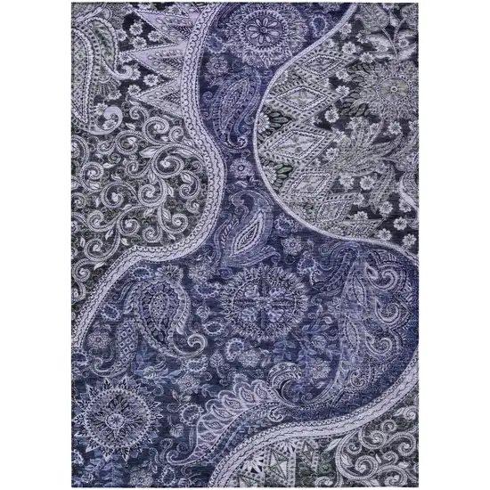 Navy Blue Gray And Green Floral Medallion Washable Indoor Outdoor Area Rug Photo 2