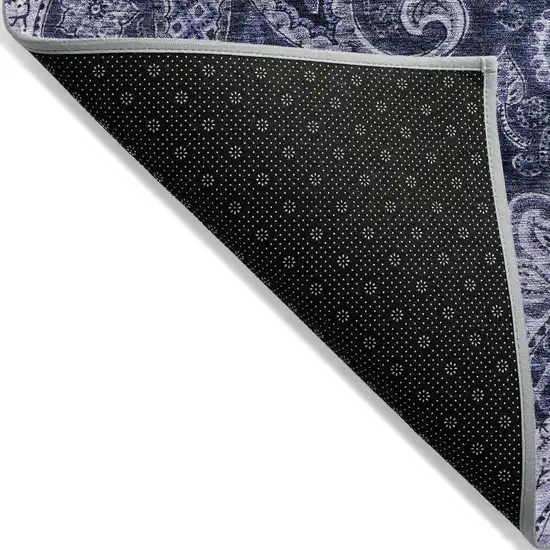 Navy Blue Gray And Green Floral Medallion Washable Indoor Outdoor Area Rug Photo 3