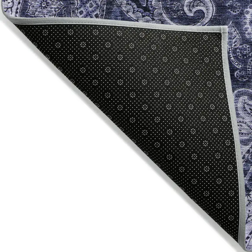 Navy Blue Gray And Green Floral Medallion Washable Indoor Outdoor Area Rug Photo 3
