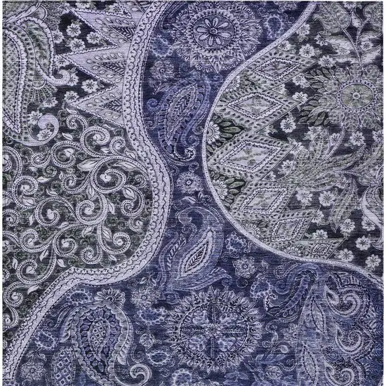 Navy Blue Gray And Green Floral Medallion Washable Indoor Outdoor Area Rug Photo 6