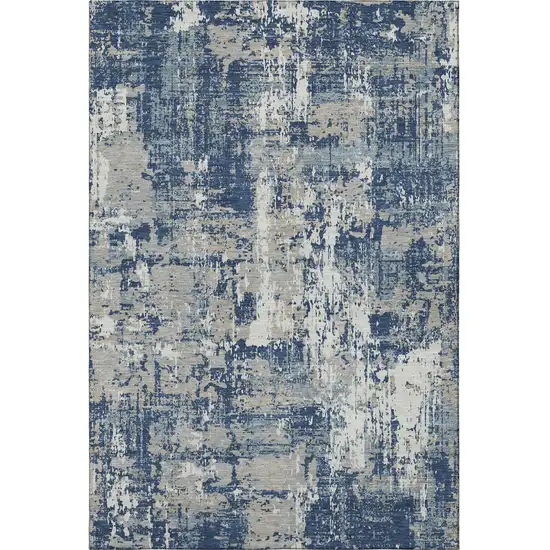 Navy Blue Gray And Ivory Abstract Washable Area Rug With UV Protection Photo 3