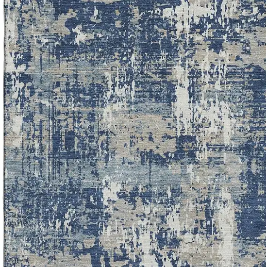 Navy Blue Gray And Ivory Abstract Washable Area Rug With UV Protection Photo 2