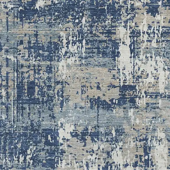 Navy Blue Gray And Ivory Abstract Washable Area Rug With UV Protection Photo 4