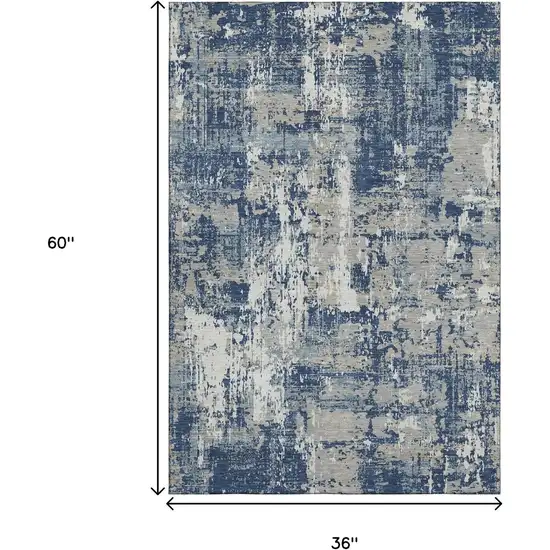 Navy Blue Gray And Ivory Abstract Washable Area Rug With UV Protection Photo 7