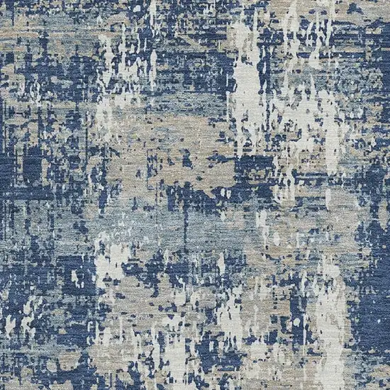 Navy Blue Gray And Ivory Abstract Washable Area Rug With UV Protection Photo 2