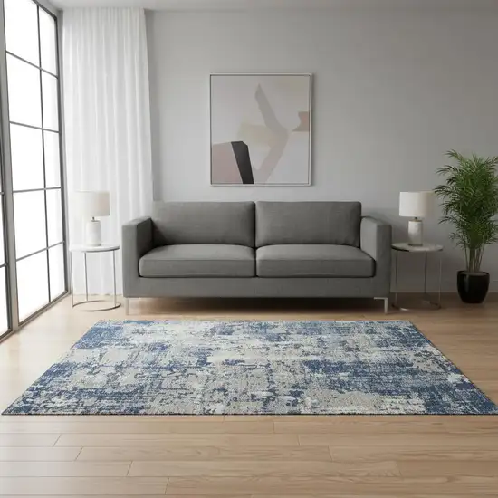 Navy Blue Gray And Ivory Abstract Washable Area Rug With UV Protection Photo 2