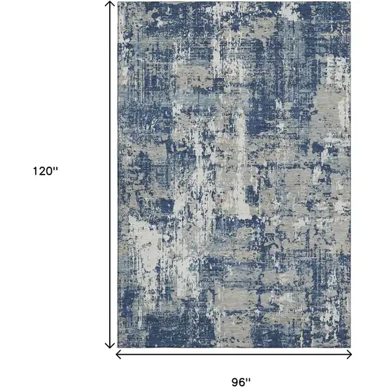 Navy Blue Gray And Ivory Abstract Washable Area Rug With UV Protection Photo 8