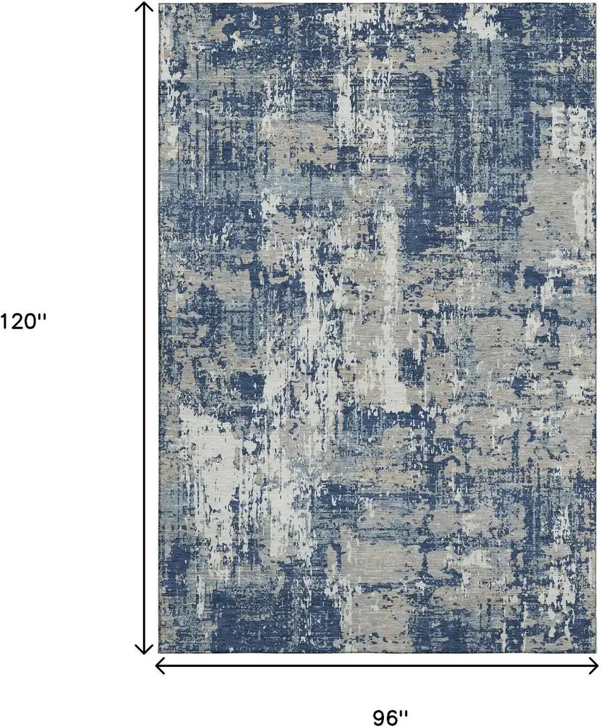 Navy Blue Gray And Ivory Abstract Washable Area Rug With UV Protection Photo 8