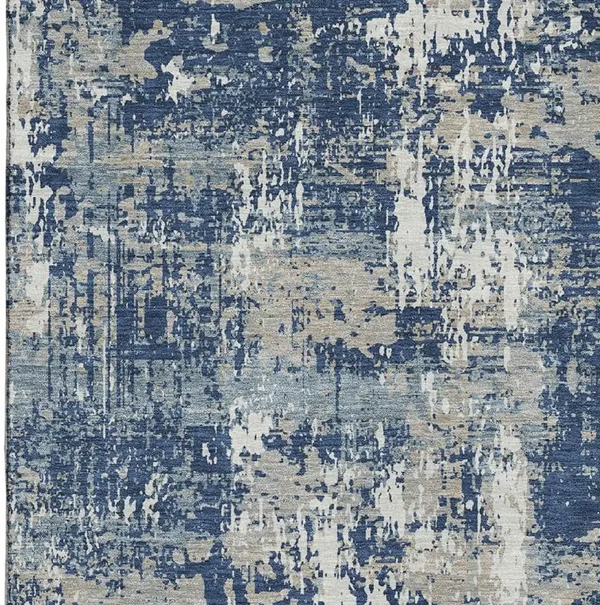 Navy Blue Gray And Ivory Abstract Washable Area Rug With UV Protection Photo 3