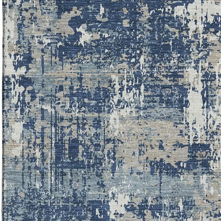 Navy Blue Gray And Ivory Abstract Washable Area Rug With UV Protection Photo 2