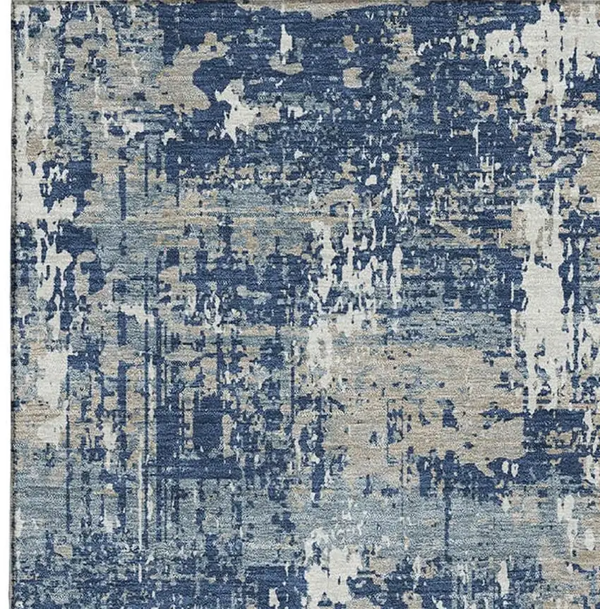 Navy Blue Gray And Ivory Abstract Washable Area Rug With UV Protection Photo 2