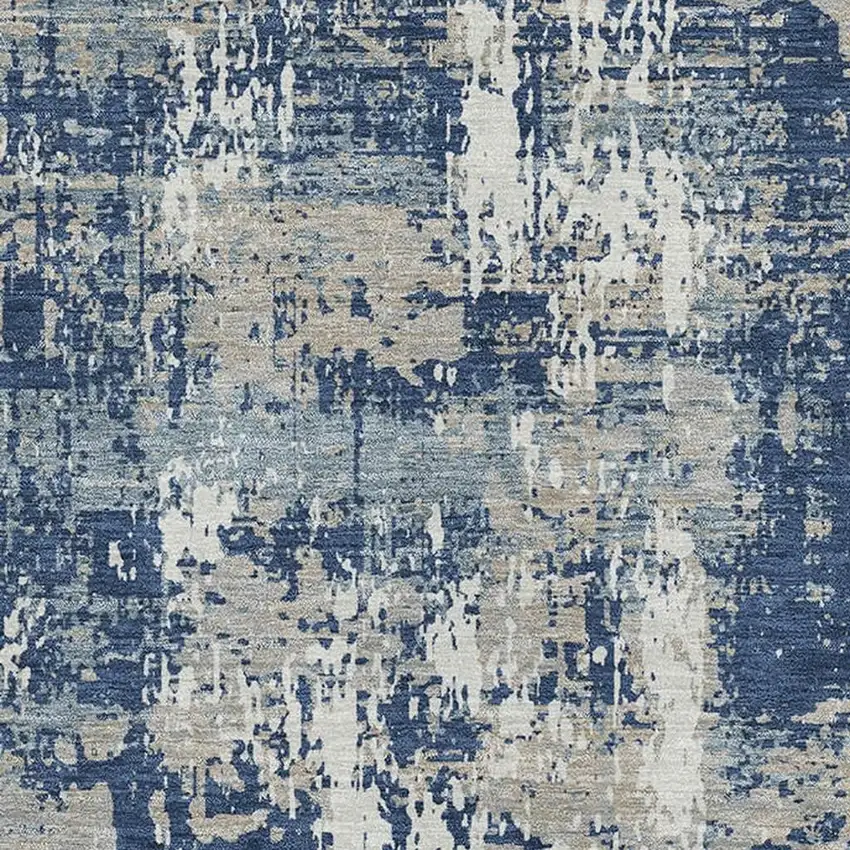Navy Blue Gray And Ivory Abstract Washable Area Rug With UV Protection Photo 2