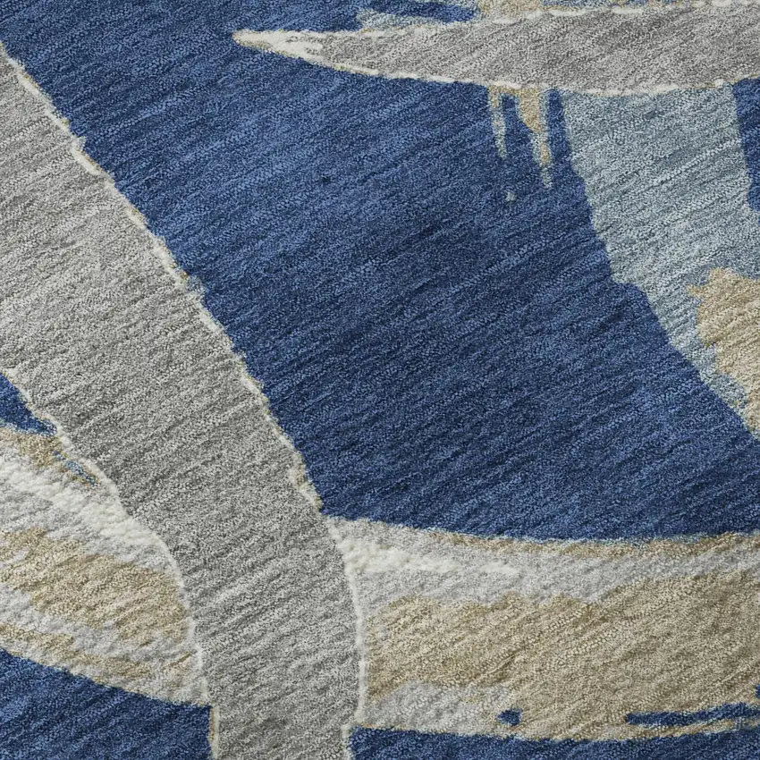 Navy Blue Gray And Ivory Abstract Washable Area Rug With UV Protection Photo 8
