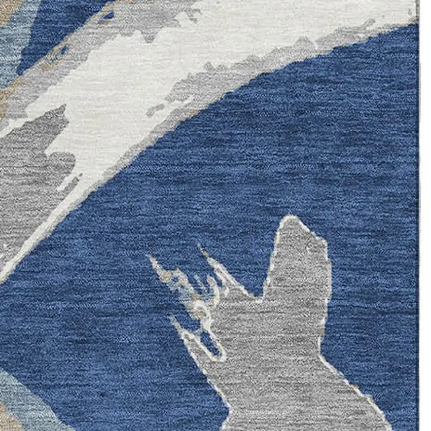 Navy Blue Gray And Ivory Abstract Washable Area Rug With UV Protection Photo 2