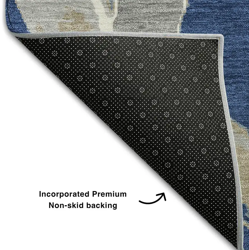 Navy Blue Gray And Ivory Abstract Washable Area Rug With UV Protection Photo 6