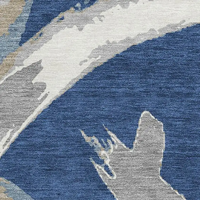 Navy Blue Gray And Ivory Abstract Washable Area Rug With UV Protection Photo 2