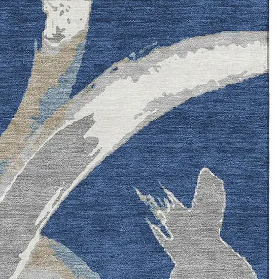 Navy Blue Gray And Ivory Abstract Washable Area Rug With UV Protection Photo 2