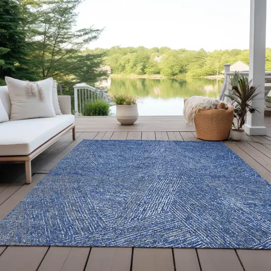 Navy Blue Gray And Ivory Abstract Washable Indoor Outdoor Area Rug Photo 9