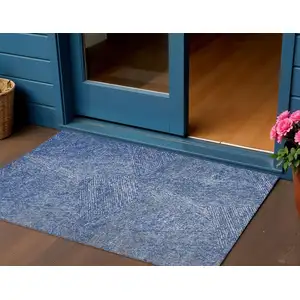 Photo of Navy Blue Gray And Ivory Abstract Washable Indoor Outdoor Area Rug