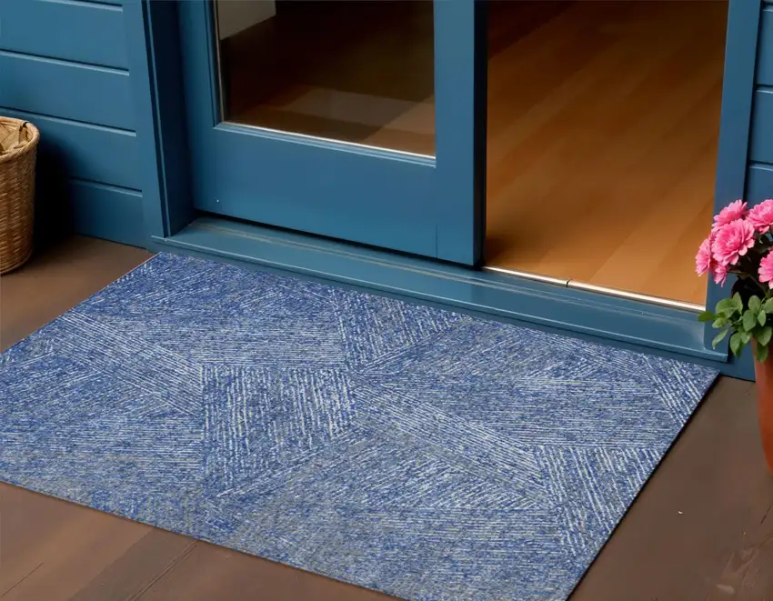 Navy Blue Gray And Ivory Abstract Washable Indoor Outdoor Area Rug Photo 1