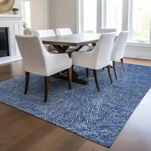 Photo of Navy Blue Gray And Ivory Abstract Washable Indoor Outdoor Area Rug