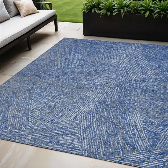 Navy Blue Gray And Ivory Abstract Washable Indoor Outdoor Area Rug Photo 1