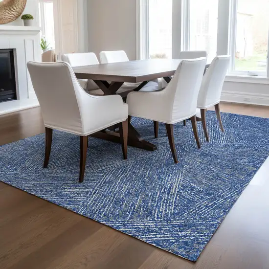 Navy Blue Gray And Ivory Abstract Washable Indoor Outdoor Area Rug Photo 9