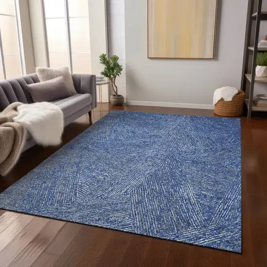 Navy Blue Gray And Ivory Abstract Washable Indoor Outdoor Area Rug Photo 8