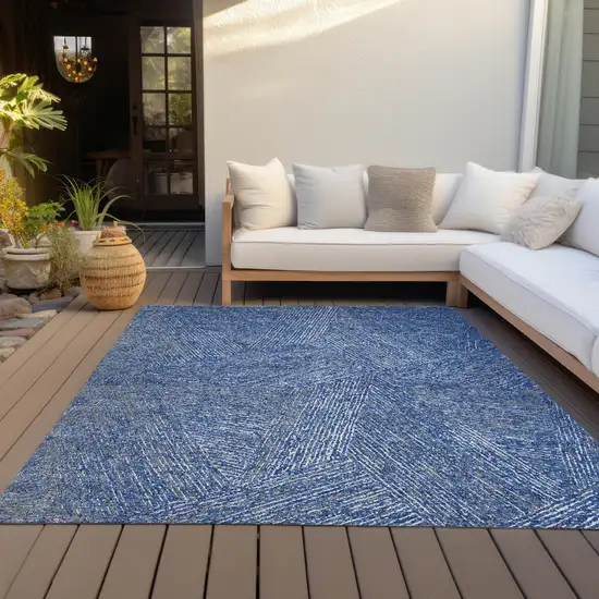 Navy Blue Gray And Ivory Abstract Washable Indoor Outdoor Area Rug Photo 7