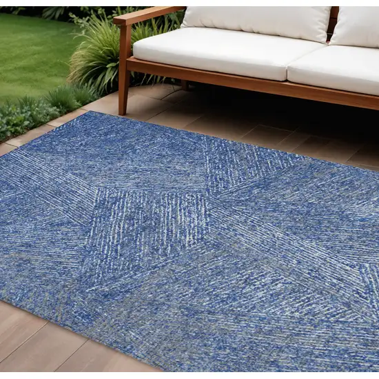 Navy Blue Gray And Ivory Abstract Washable Indoor Outdoor Area Rug Photo 1