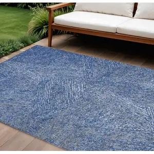Photo of Navy Blue Gray And Ivory Abstract Washable Indoor Outdoor Area Rug