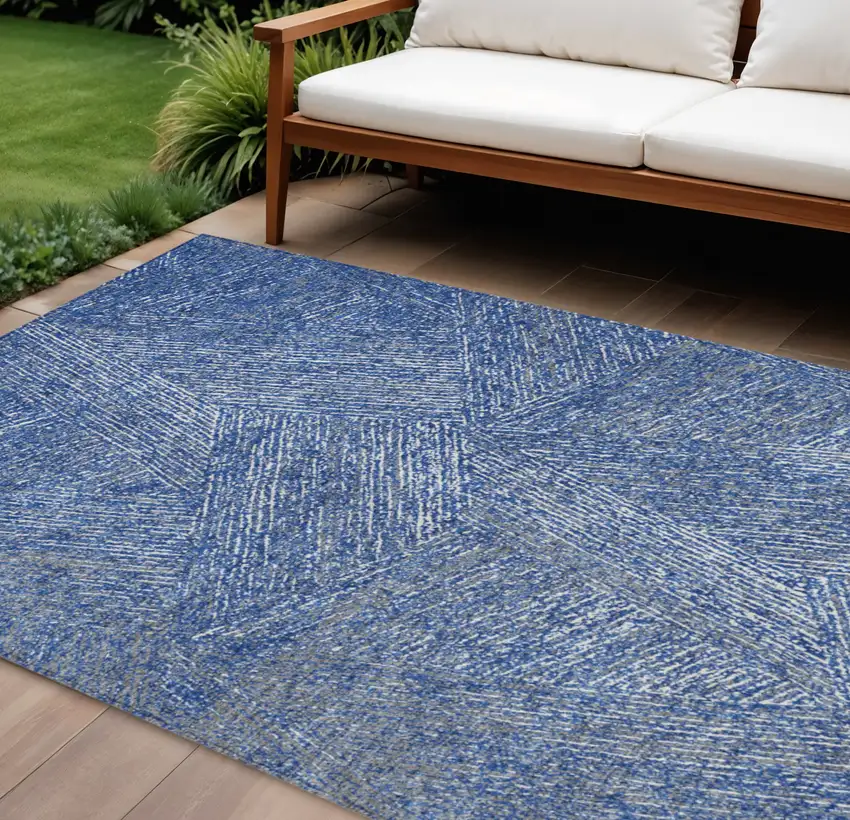 Navy Blue Gray And Ivory Abstract Washable Indoor Outdoor Area Rug Photo 1