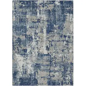 Photo of Navy Blue Gray And Ivory Abstract Washable Indoor Outdoor Area Rug