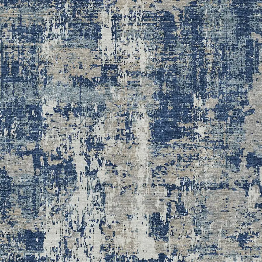 Navy Blue Gray And Ivory Abstract Washable Indoor Outdoor Area Rug Photo 5