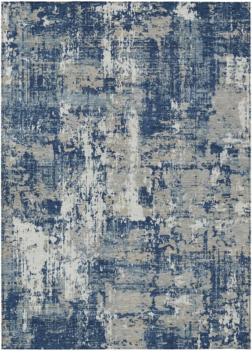 Navy Blue Gray And Ivory Abstract Washable Indoor Outdoor Area Rug Photo 2