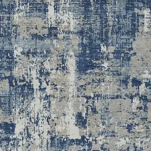Photo of Navy Blue Gray And Ivory Abstract Washable Indoor Outdoor Area Rug