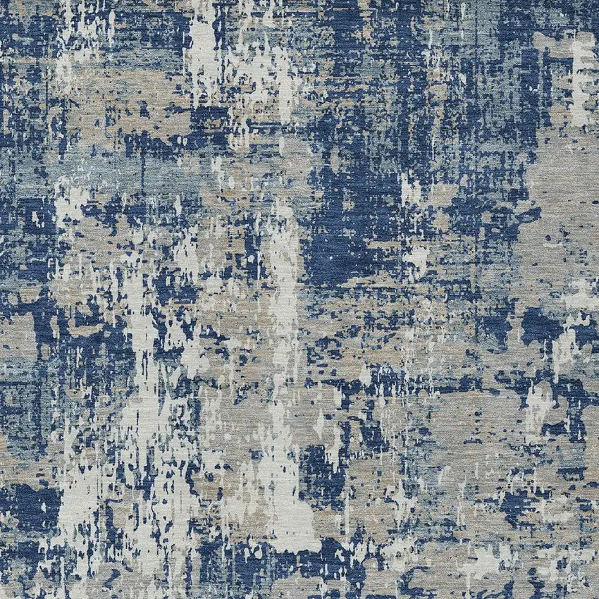 Navy Blue Gray And Ivory Abstract Washable Indoor Outdoor Area Rug Photo 5