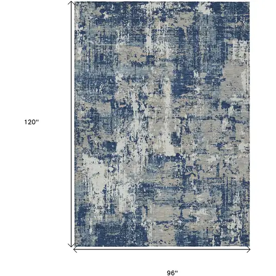 Navy Blue Gray And Ivory Abstract Washable Indoor Outdoor Area Rug Photo 3