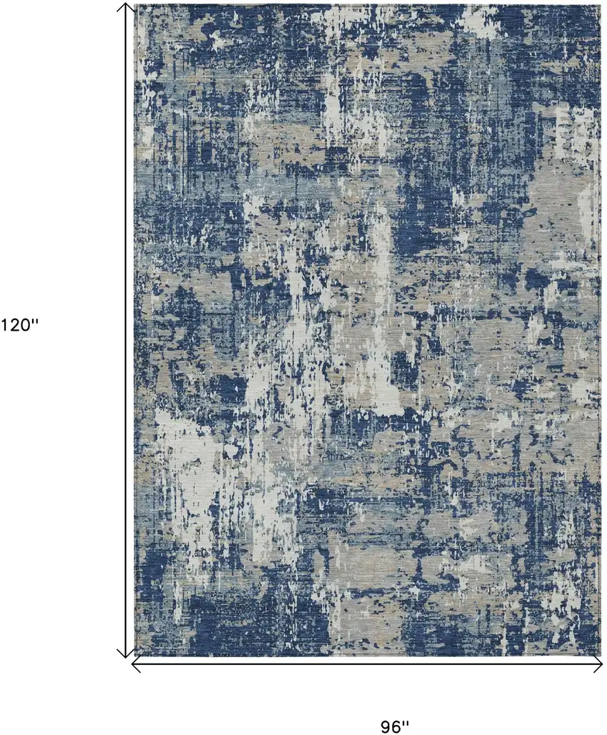 Navy Blue Gray And Ivory Abstract Washable Indoor Outdoor Area Rug Photo 3