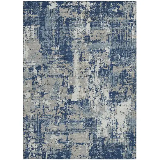Navy Blue Gray And Ivory Abstract Washable Indoor Outdoor Area Rug Photo 6